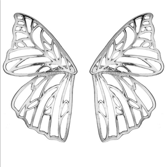 Silver Butterfly Wing Earrings - Picture 2 of 3